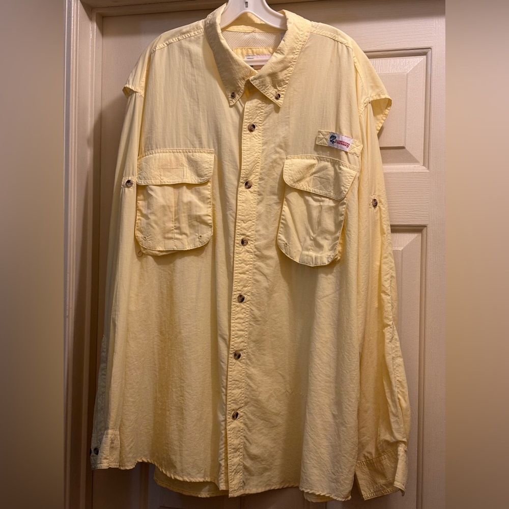 ‘Outdoor Fisherman’ Yellow Casual Button Down Shirt Lightweight Cotton